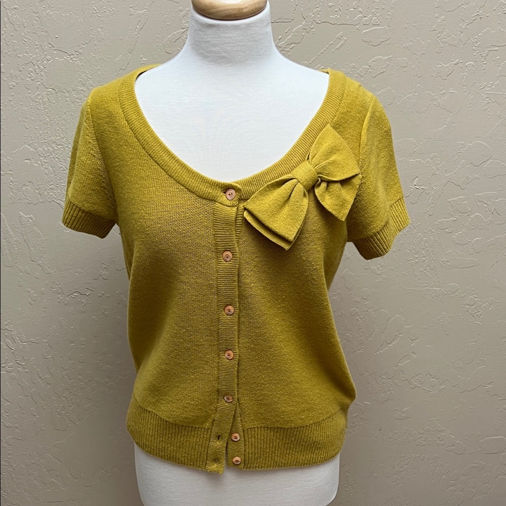J. Crew Chartreuse Valerie Bow Cardigan Large